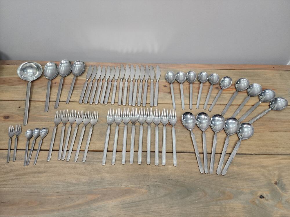 Vintage Mid-Century Sola Cora Stainless Flatware Made in Holland 54 Pieces